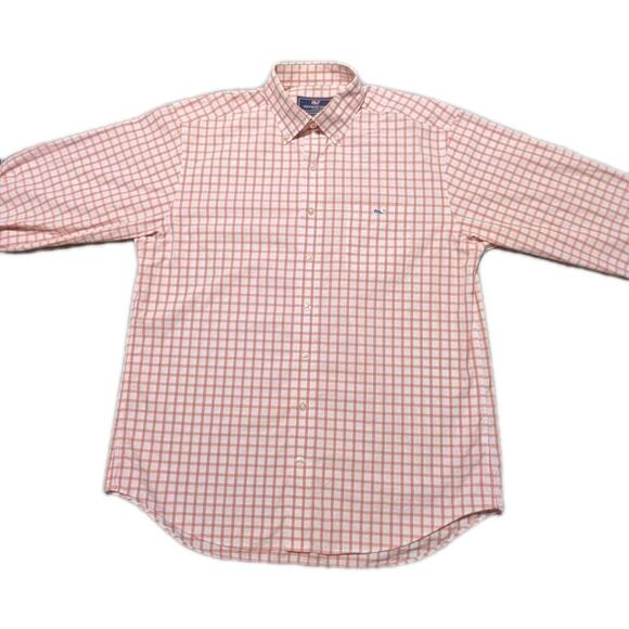 Vineyard Vines Tucker Shirt Mens L Coral White Gingham Button Down Whale Logo - Picture 4 of 10